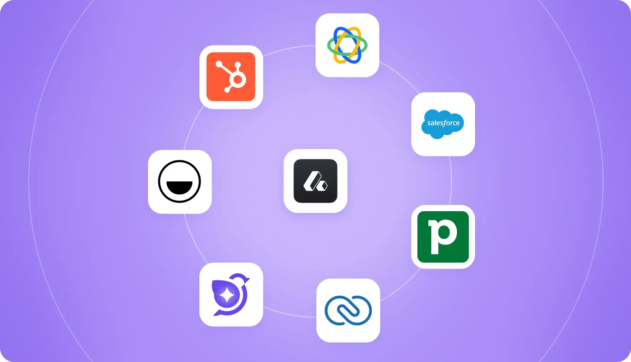 Illustration showing Attio surrounded by CRM and sales tools, including HubSpot, Salesforce, Pipedrive, and other integrations.